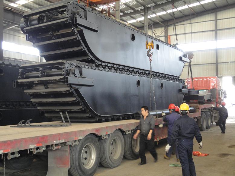 Two sets of Sunton Amphibious Excavator Pontoon Undercarriages Tracks and Chains supplied